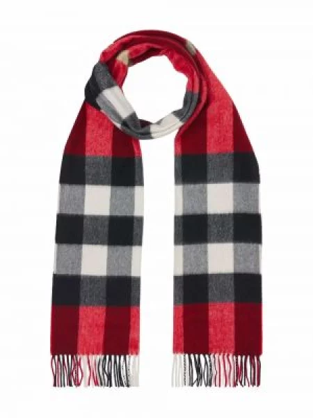 Szal Burberry z frędzli w kratę klasyczna czerwona