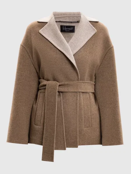Укорочене пальто на запах з вовни Heresis коричневе
