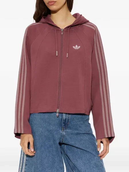 Pulover Adidas cu dungi cu broderie din satin alb