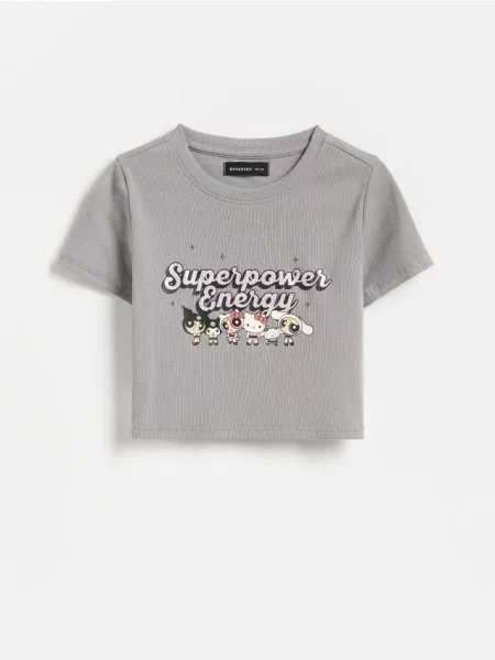 Reserved Tricou Hello Kitty and Friends x The Powerpuff Girls gri-închis gri