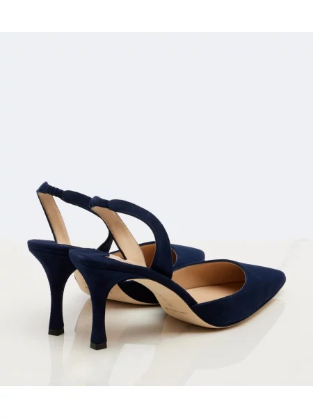 Semišové lodičky Manolo Blahnik s otvorenou pätou modrá