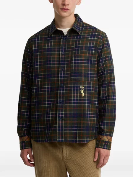 Cămașă Barbour cu broderie în carouri verde