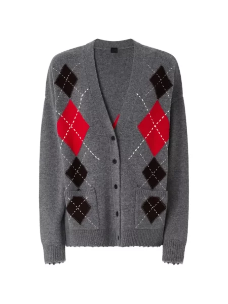 Cardigan Pinko zdrențuiți cu model argyle gri