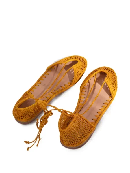 Espadrile Slo_hand_made cu șireturi fără toc din dantelă portocaliu