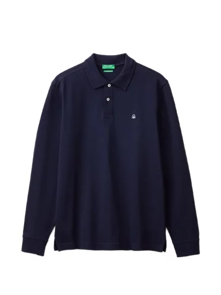 Lung tricou polo Benetton cu broderie albastru