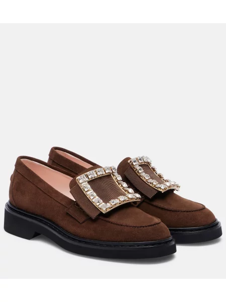 Pantofi loafer Roger Vivier din piele de căprioară maro