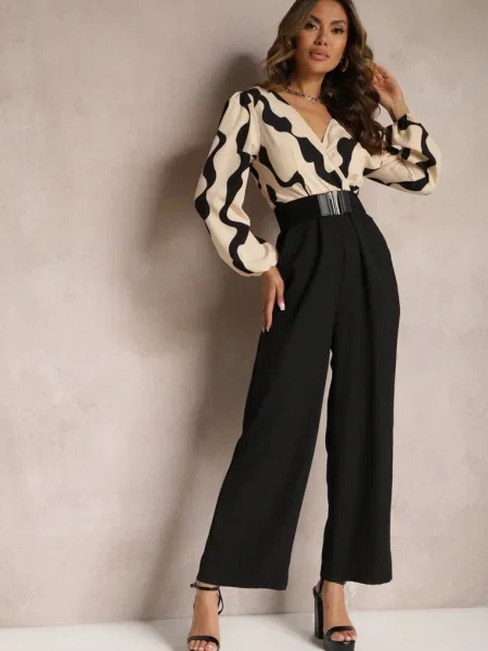 Lung Salopetă cu și Decolteu Tip Plic Johnatho bej