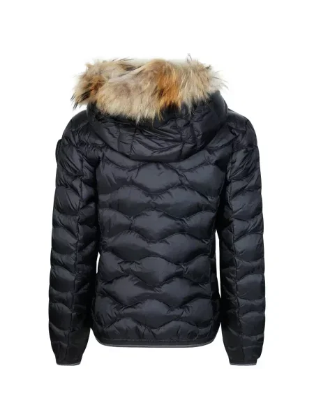 Palton de blană Blauer cu glugă cu blană negru