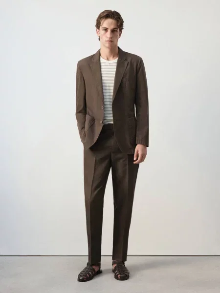 Spodnie garniturowe slim fit z bawełny i lyocellu Mężczyzna 42 MANGO MAN brązowy