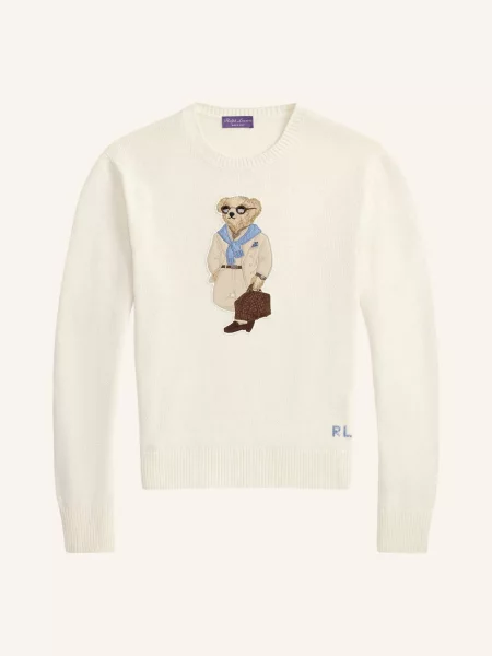 Ralph Lauren Purple Label Svetr S Hedvábím / světle hnědá / modrá bílá