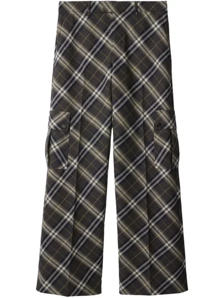 Spodnie Burberry wełniane w kratę zielone