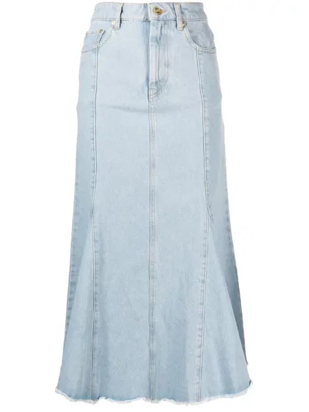 Cu peplum fustă din denim Ganni până la genunchi albastru