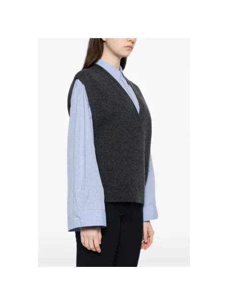 Sweter Ganni wełniany bez rękawów szary