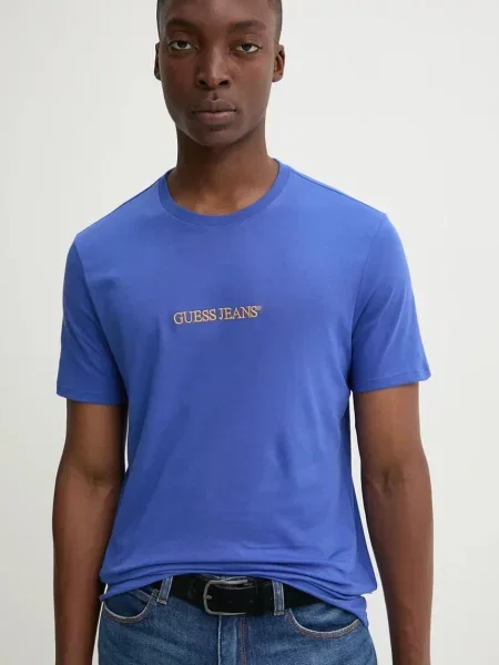 Тениска Guess Jeans с апликация синьо