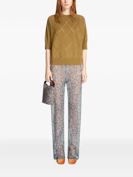 Pantaloni Dries Van Noten de mătase albastru