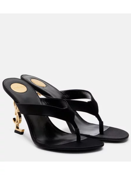 Papuci tip mules Saint Laurent din satin negru