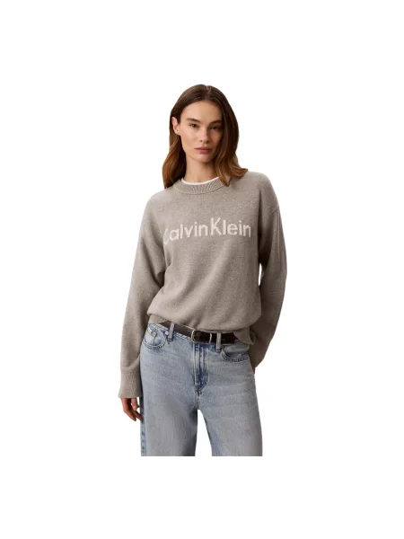 Sweter Calvin Klein Jeans z nadrukiem szary