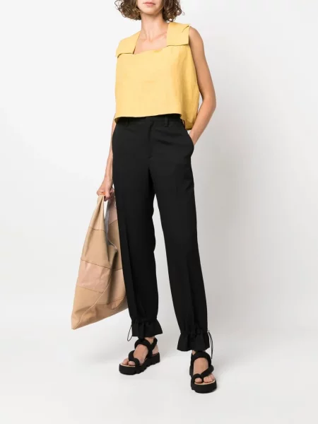 Lněný drapovaný top Yohji Yamamoto Pre-owned žlutý
