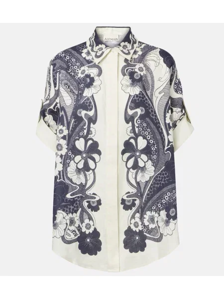 Cămașă Alemais de in cu imagine alb