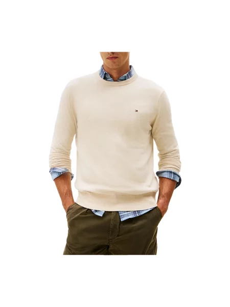 Sweter z dzianiny o kroju regular fit z mieszanki bawełny i kaszmiru Tommy Hilfiger biały