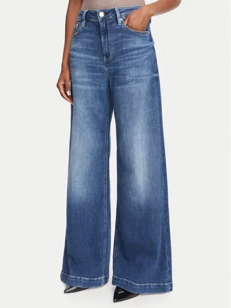Guess Jeans hlače Wide Leg modra