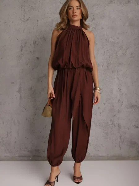 Top M&d Fashion bez rękawów wiązany brązowy