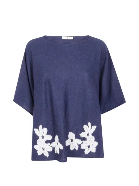 Cămașă Why Ci de lână cu model floral albastru