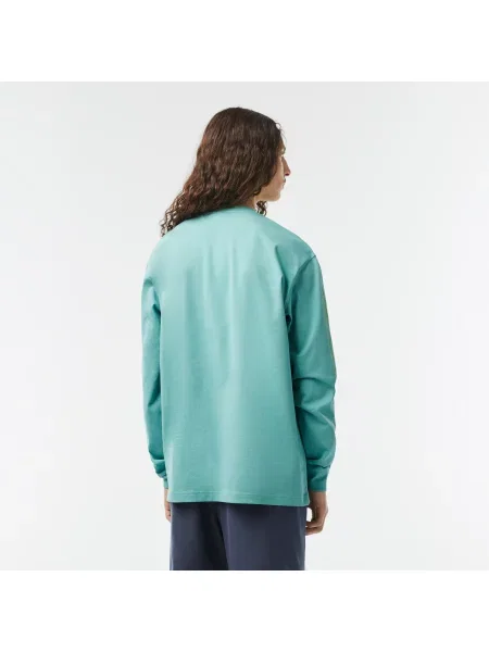 Lacoste T-Shirt Z Okrągłym Dekoltem Z Długim Rękawem Loose Fit zielony