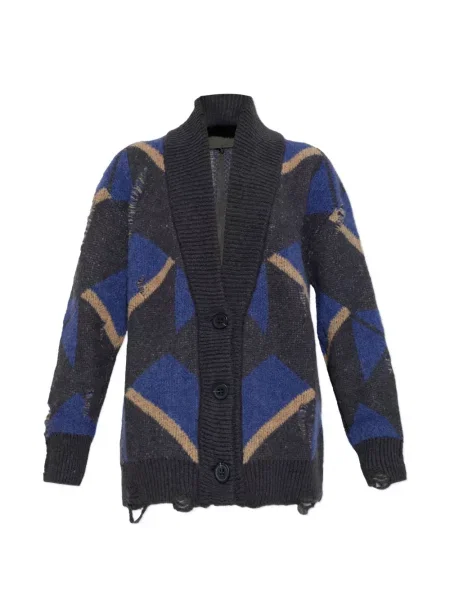Cardigan Akep zdrențuiți cu imprimeu geometric gri