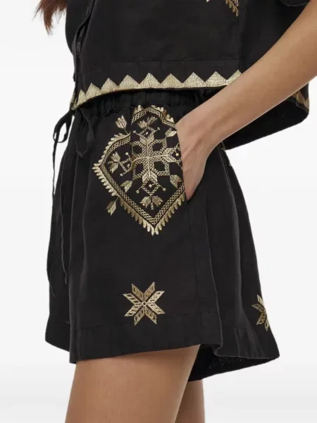 Шорти Greek Archaic Kori бродирани с връзки черно