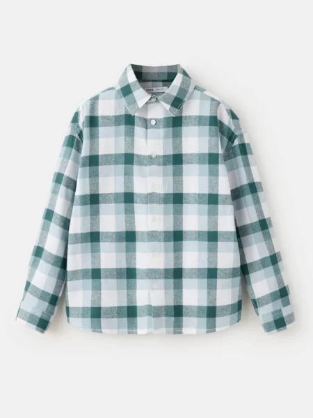 Flanelowa koszula w kratę Dzieci 12 MANGO KIDS niebieski