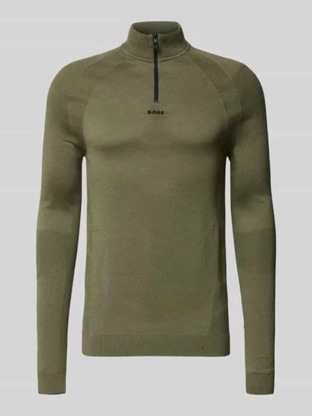 Bluza z kołnierzem o kroju regular fit z dodatkiem żywej wełny model ‘TOUR SEAMLESS QZ’ Boss Green