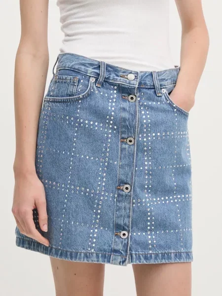 Džínová sukně Pepe Jeans MINI SKIRT HW GLITTER mini áčková modrá