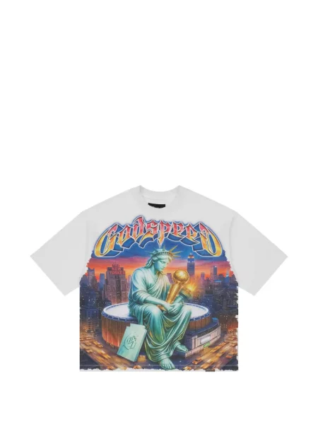 Tricou Godspeed cu imagine alb