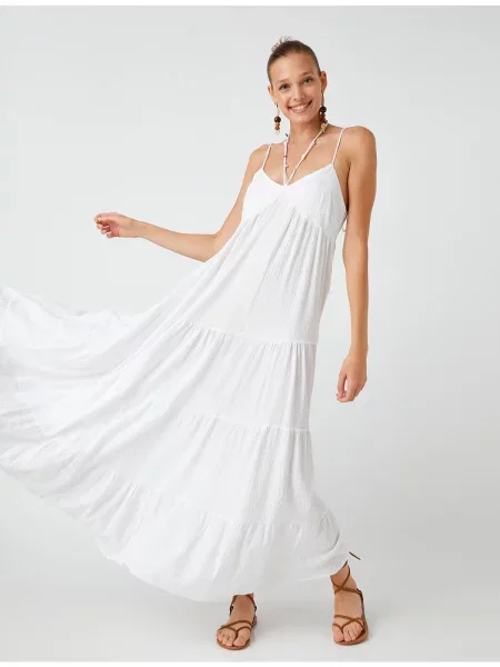 Cu centură rochie maxi Koton alb