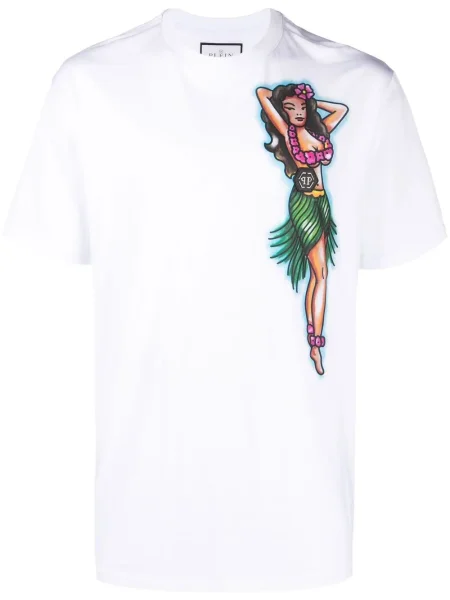 Tricou Philipp Plein cu imagine scurt alb