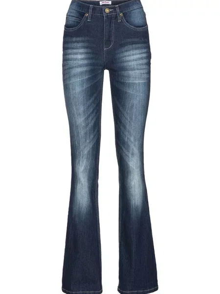 Wygodne dżinsy ze stretchem o kroju bootcut high waist niebieskie