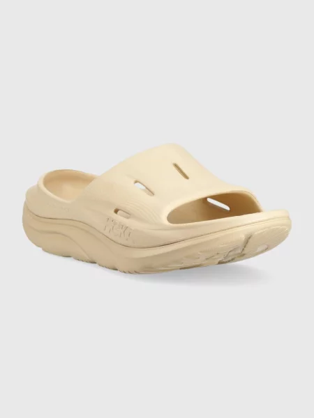 Шльопанці Hoka ORA Recovery Slide 3 на платформі бежевий