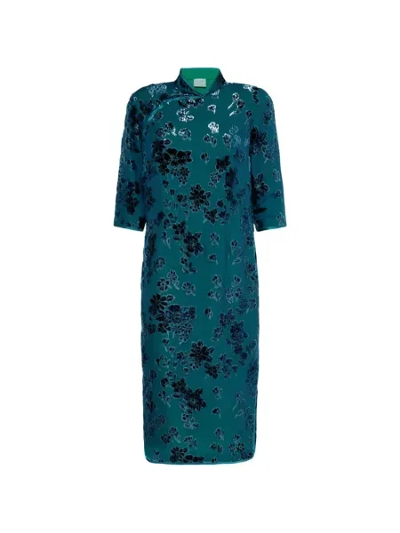 Rochie midi Pierre-louis Mascia de catifea cu model floral albastru