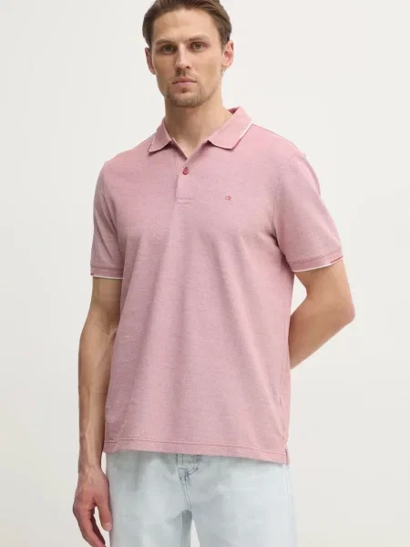 Тениска с яка Calvin Klein с изчистен дизайн розово