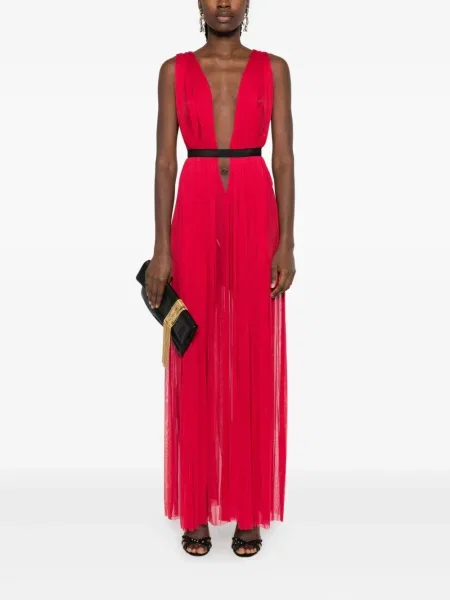Rochie maxi Roserry plisată de costum roșu