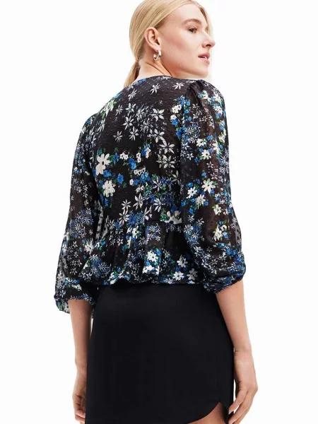 Dolgo bluza Desigual z dolgimi rokavi modra