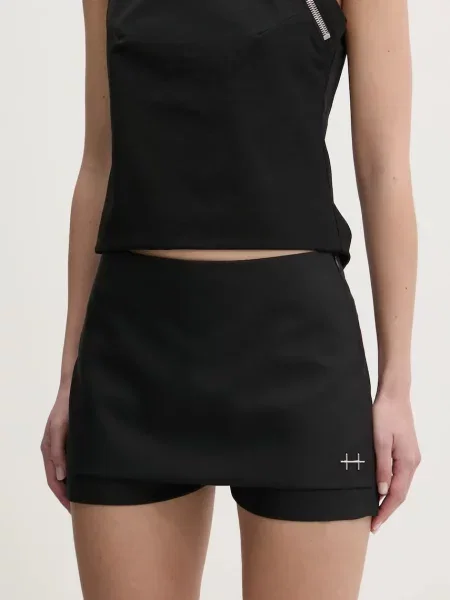 Heliot Emil pantaloni scurți din lână uni high waist negru