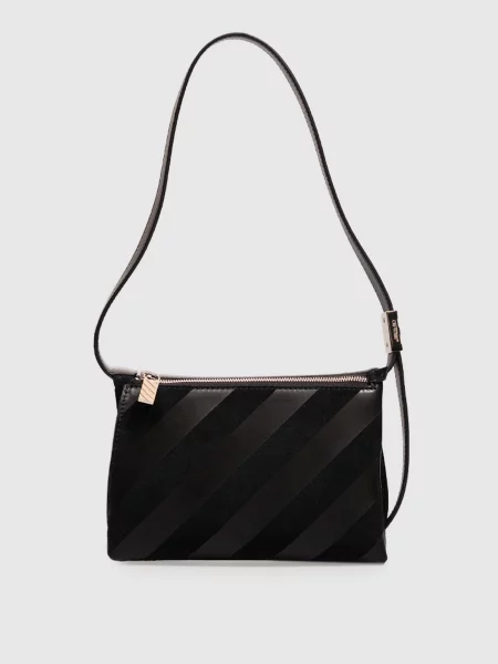 Шкіряна сумка Sandbag з принтом Diag Off-white чорна