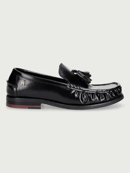 Tommy Hilfiger mokasíny dámske kožené SQUARE TOE TASSEL LOAFER čierna