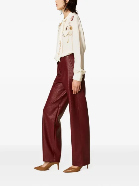 Pantaloni Twinset din piele roșu