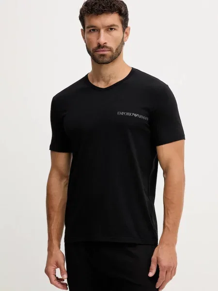 Домашна тениска Emporio Armani Underwear 2 броя с принт черно
