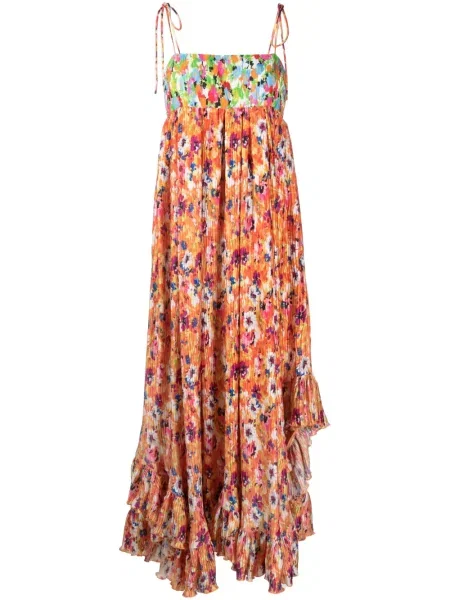 Rochie maxi Msgm cu model floral cu imagine plisată portocaliu