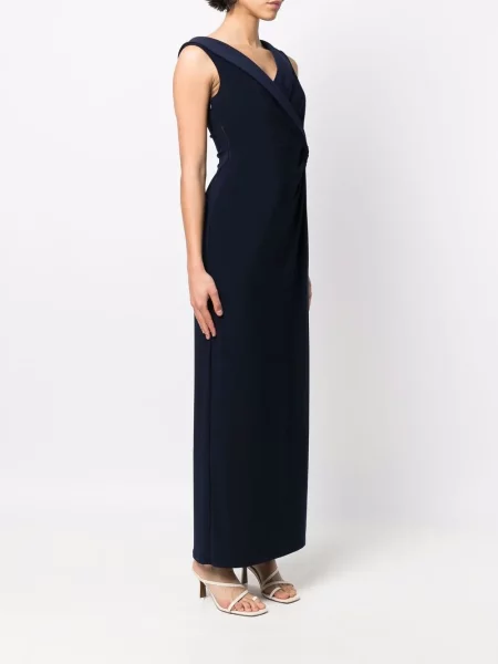 Oblekové maxi maxi šaty Lauren Ralph Lauren bez rukávů modré