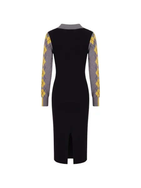 Rochie midi Zankov din lână merinos cu model argyle gri